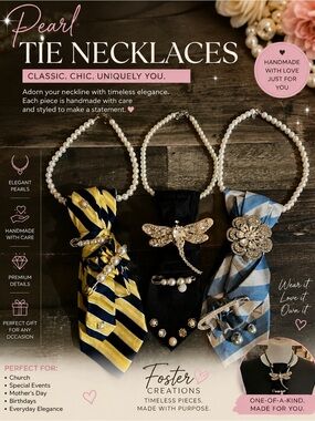 Pearl Tie Necklace - White Pearls with Blue/Yellow/Black Accents